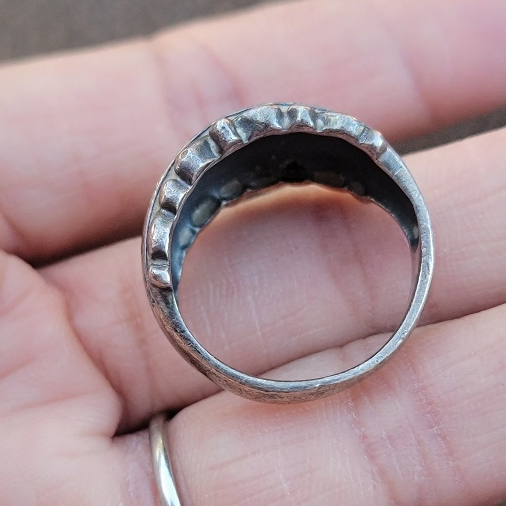 Vintage 925 sterling silver saddle band beaded ornate decorative ring - Picture 10 of 16